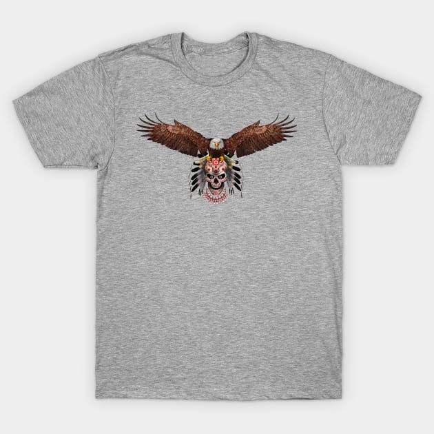 indian native white head eagle sugar Skull T-Shirt by Dezigner007